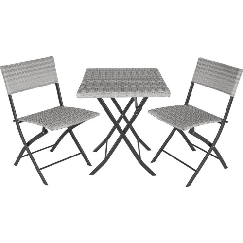 Tectake - Wicker Balkon- of Tuinbistroset - 2 Stoelen en 1 Tafel - Inklapbaar Lichtgrijs (2 stuks) Tweedehands