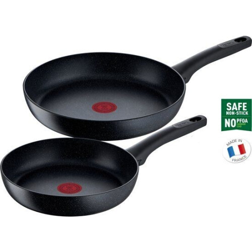 Tefal Black Stone - Koekenpannenset Ø 24/28 cm - Mineralia+ coating - Kleur: zwart