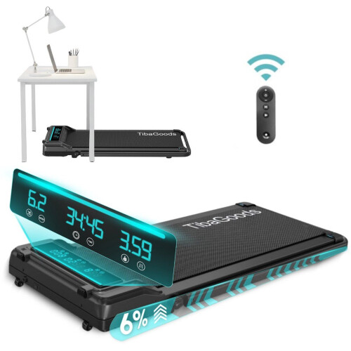 TibaGoods Loopband - Elektrisch - Snelheid 1 t/m 6 km/h - Hellingsfunctie 6% - Wandelband voor onder bureau