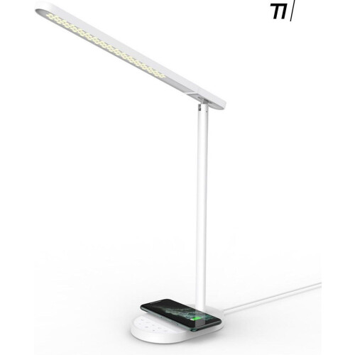 TIKKENS Bureaulamp led Dimbaar - Draadloze Oplader&USB Opladen - Wireless Charger - Wit