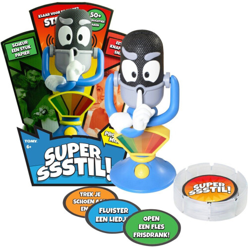 Tomy Super Ssstil! - Spannend familiespel - Inclusief Mike de microfoon en 50+ uitdagingskaarten