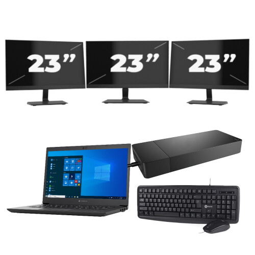Toshiba Dynabook Tecra A40-G-18H - Intel Core i3-10e Generatie - 14 inch - 8GB RAM - 256GB SSD - Windows 11 Home + 3x 23 inch Monitor Tweedehands