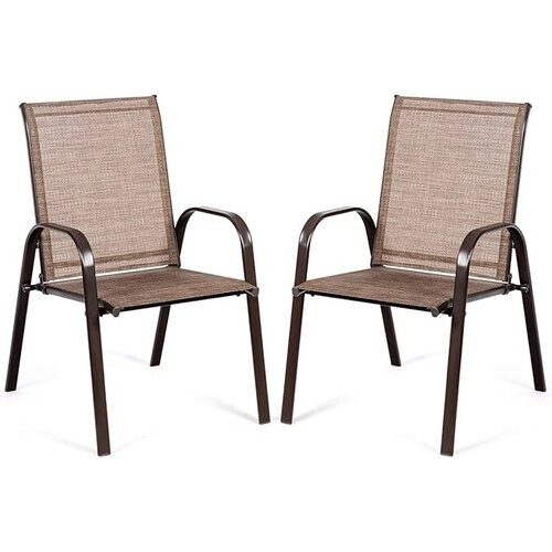 Tweedekans 2 Stuks Patio Stoelen, Buiten Camping Stoelen met Ademende Stof, Set van 2 Tuinstoelen met Armleuning Hoge Rugleuning voor Tuin Patio Zwembad Strand Tuin Ruimtebesparend Tweedehands