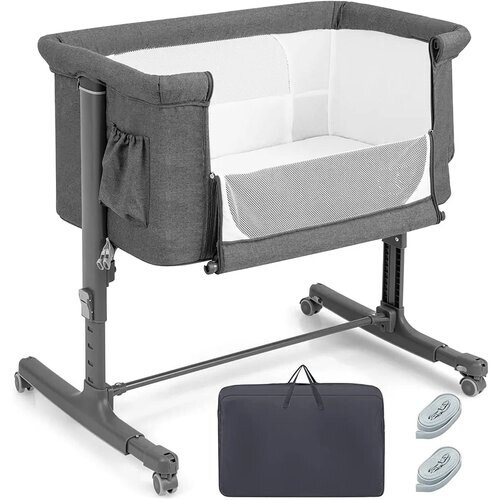 Tweedekans 3-in-1 Baby Wiegje met 5-Standen Verstelbare Hoogte 10° Kanteling Draagbaar Wiegje voor Baby & Kind Grijs Tweedehands