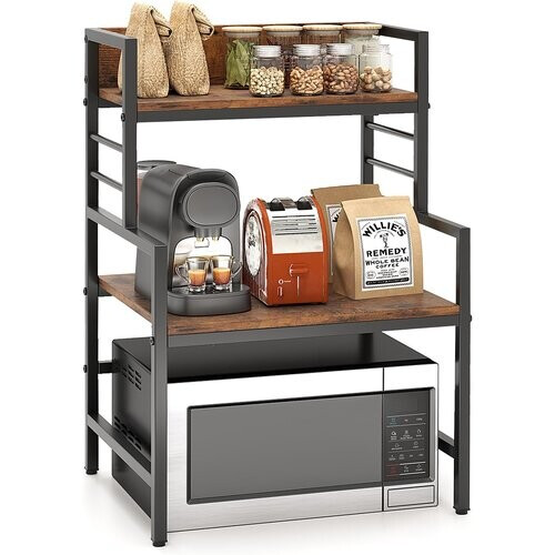 Tweedekans 3 Tiers Keukeneiland Serveerbarkar met Glazenhouder en Wijnflessenrek