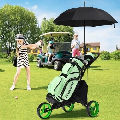 Tweedekans 3 Wielen Golf Duwkar Snel Vouwen Golf Lopend Duwkar Golftas Houder Golftrolley voor Golfclubs Golftrolley - 8 kg Tweedehands