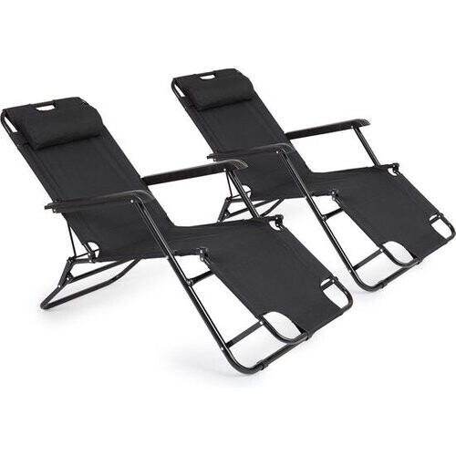 Tweedekans 909 Outdoor Set van 2 Ligbedden – Inklapbaar & Verstelbaar – max. 100 kg – 178 x 59 x 30 cm – Zwart Tweedehands