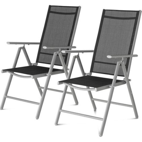 Tweedekans 909 Outdoor - Tuinstoelen - Set van 2 - Verstelbare Rugleuning - Inklapbaar - Zitstoelen - Aluminium en Textileen - 69 x 56 x 106 cm Tweedehands