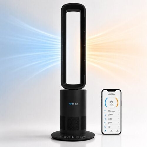 Tweedekans Aironex Bladloze Ventilator Zwart - Energiezuinige Luchtkoeler - Aircooler met Draaifunctie - Verwarming en Verkoeling in 1 -Ventilatoren - TafelVentilator -Vloerventilator Tweedehands