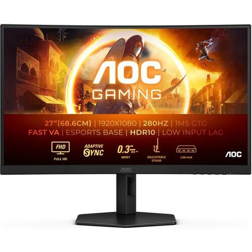 Tweedekans AOC C27G4ZXU - Full HD Curved Monitor - Luidsprekers - USB-Hub - Ergonomisch - 280hz - 0.3ms - 27 inch Tweedehands