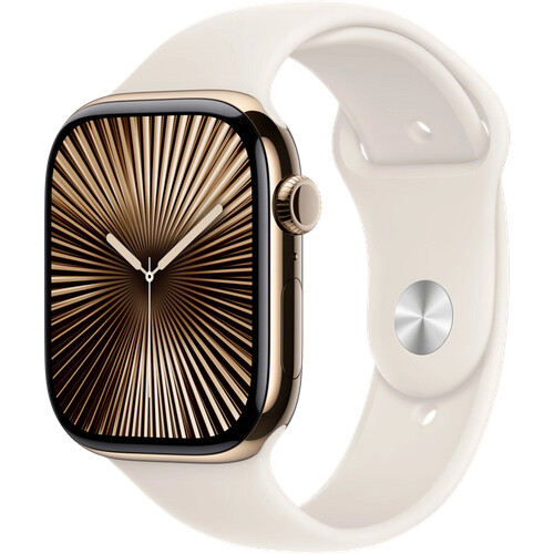 Tweedekans Apple Watch Series 10 4G 46mm Titanium Goud Sportband S/M Tweedehands