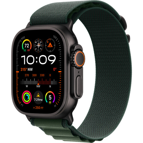 Tweedekans Apple Watch Ultra 2 4G 49mm Zwart Alpine Band Groen M Tweedehands