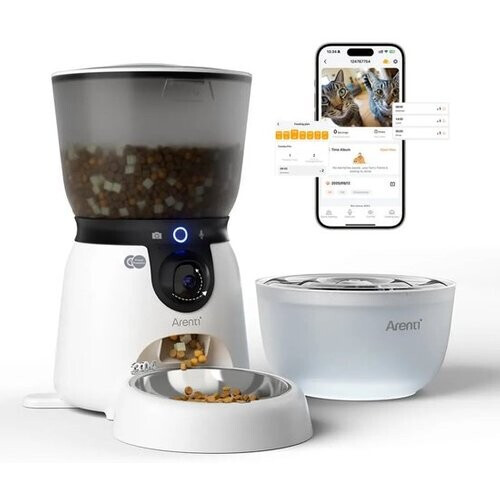 Tweedekans Arenti Petfeeder2 Automatische Voerbak 4L Met Beweegbare Camera - 3L Fontein - Kat & Hond – Slimme Voerdispenser met Camera – 3MP (2K) Met Night Vision – Two-Way Audio – Voerautomaat met App – Dual band Wifi – Voor Katten & Honden  Tweedehands