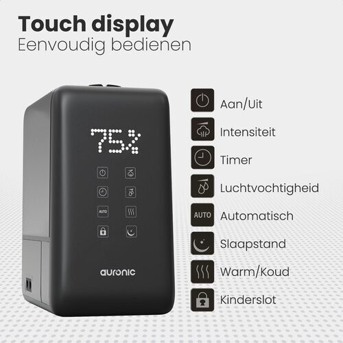 Tweedekans Auronic Luchtbevochtiger - 3 Vernevelingsstanden - 6L Tankcapaciteit - 60m2 - Inclusief Waterfilter - Zwart Tweedehands