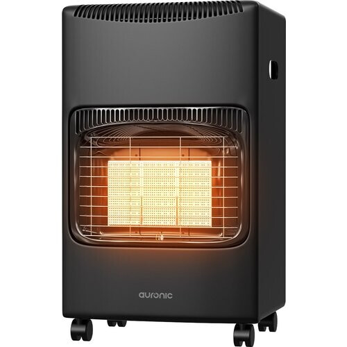 Tweedekans Auronic Mobiele Gaskachel - met Wieltjes - tot 60 m² - 4100W Gas Heater - Inclusief Gasdrukregelaar en Gasslang - Zwart Tweedehands