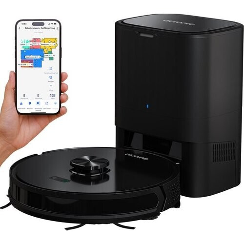 Tweedekans Auronic Robotstofzuiger - Met Dweilfunctie - WiFi en App - Laadstation - Huisdieren - Dweilrobot - Laser Navigatie - Automatisch Leegstation - Zwart Tweedehands