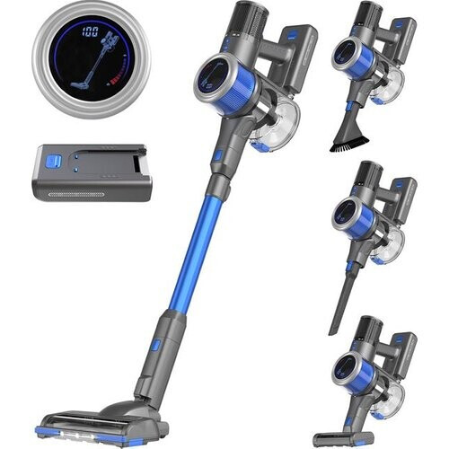 Tweedekans Auronic Steelstofzuiger Draadloos 350W - Draadloze Stofzuiger - HEPA Filter - Zelfstaand - Extra Accu - Op Accu - Zonder Zak - Kruimeldief - Vacuum Cleaner - Grijs/Blauw Tweedehands
