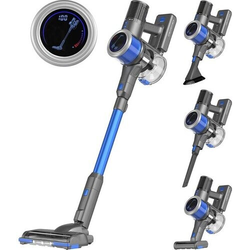 Tweedekans Auronic Steelstofzuiger Draadloos 350W - Draadloze Stofzuiger - HEPA Filter - Zelfstaand - Op Accu - Zonder Zak - Kruimeldief - Vacuum Cleaner - Grijs/Blauw Tweedehands