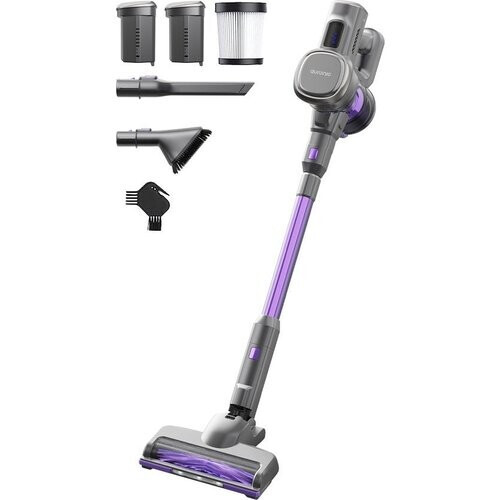 Tweedekans Auronic Steelstofzuiger - Draadloos - Zonder Zak - Op Accu - Zelfstaand - 220W - Extra Batterij - Vacuum Cleaner - Grijs/Paars Tweedehands