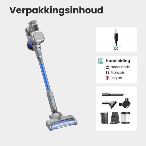 Tweedekans Auronic Steelstofzuiger - Zelfstaande Draadloze Steelstofzuiger - Zonder Zak - 220W - Vacuum Cleaner - Grijs/Blauw Tweedehands