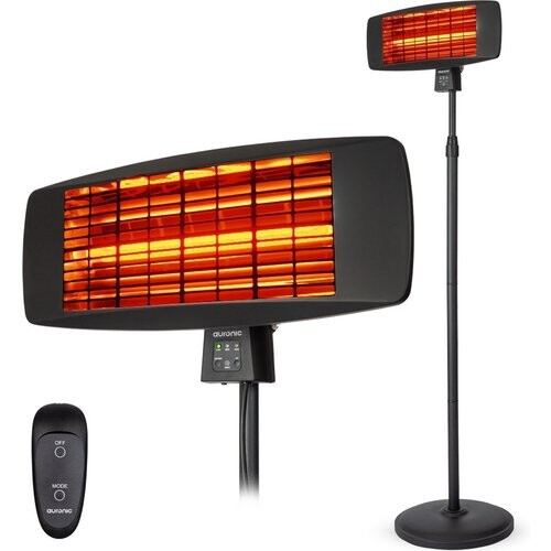 Tweedekans Auronic Terrasverwarmer - Infrarood - Elektrisch - 2000W - Heater - Hangend en Staand - met Afstandbediening - 3 Standen - Zwart Tweedehands