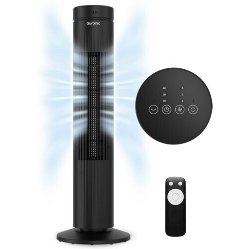 Tweedekans Auronic Torenventilator - 76 cm - 60° Oscillatie - 35W - 3 Snelheden - Met Afstandsbediening - Digitaal Touchdisplay - Zwart Tweedehands