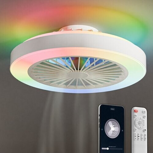 Tweedekans Avacy Plafondventilator met Verlichting - Plafondlamp Ventilator - Plafonniere - LED RGBW - Tuya Wifi Smart - Afstandsbediening - ⌀ 50cm - Wit Tweedehands
