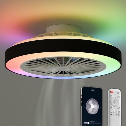 Tweedekans Avacy Plafondventilator met Verlichting - Plafondlamp Ventilator - Plafonniere - LED RGBW - Tuya Wifi Smart - Afstandsbediening - ⌀ 50cm - Zwart Tweedehands