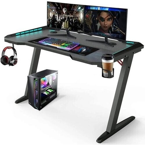 Tweedekans Avalo Gaming Bureau - 140x60x73 CM - Game Desk Met LED Verlichting - Tafel - Zwart Tweedehands