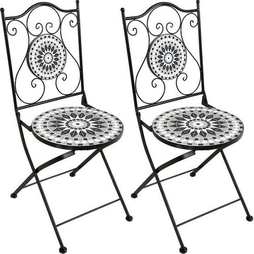 Tweedekans AXI Amélie Bistro Stoelen – Inklapbaar – Zwart/wit – Metalen inklapbare tuinstoelen – Hoge rugleuning – Set van 2 stuks – Mozaïeklook – Ingelegd met keramische tegels – 150 kg draagkracht – Tuin, terras of balkon Tweedehands
