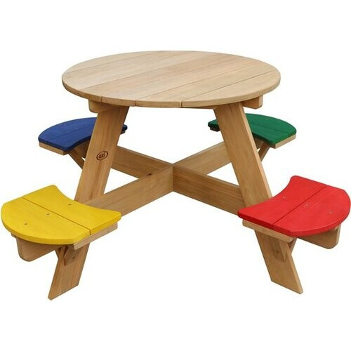 Tweedekans AXI Ufo Picknicktafel Rond voor 4 kinderen in Regenboog kleuren - Picknick tafel van hout - 120x120x56cm Tweedehands