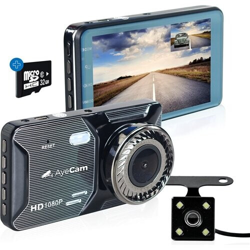 Tweedekans AyeCam Dashcam Pro – Dashcam voor Auto voor en Achter - FULL HD & Nachtvisie – G-Sensor - Incl. 32GB SD Tweedehands