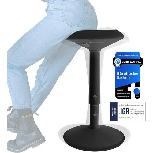 Tweedekans Backerz Wiebelkruk - Ergonomische Wiebel Stoel hoogte 40-60cm - Balanskruk - Zit Sta kruk - Zadelkruk Zwart Tweedehands
