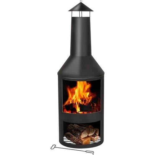 Tweedekans BBQ Collection Buitenhaard met Schoorsteen - Tuinhaard 134 x 44,5 x 44,5 cm - Terrashaard voor Brandhout - Terraskachel met As-Opvangbak, Pook en Houtopslag - Tuin en Terras - Carbon Staal Tweedehands