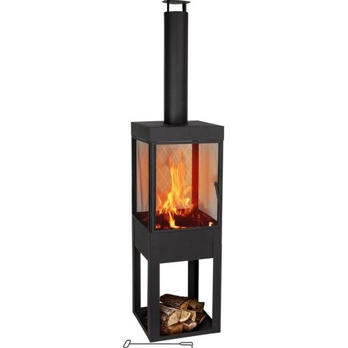 Tweedekans BBQ Collection Tuinhaard met Schoorsteen - Houtopslag - 194 x 44 x 47 cm - Carbon Staal - Zwart Tweedehands