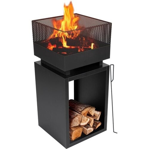 Tweedekans BBQ Collection Vuurkorf – Met Vonkenscherm & Houtopslag – 39 x 39 x 85 cm – Zwart Tweedehands