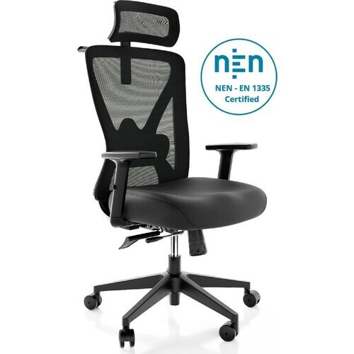 Tweedekans Bckz Ergonomische Bureaustoel voor Volwassenen Volledig Verstelbaar - NEN-EN1335 gecertificeerd tot 150kg - Office Chair - Gamestoel - Motion Mesh, Zwart Tweedehands