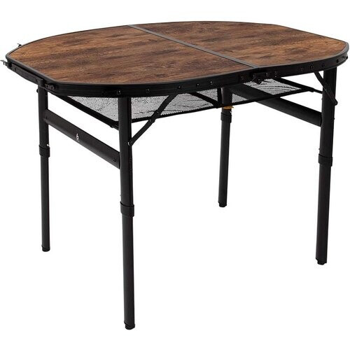 Tweedekans Bo-Camp Industrial Tafel - Woodbine - Ovaal - Koffermodel - 100x70 cm - In hoogte verstelbaar - Opvouwbaar - Bruin Tweedehands