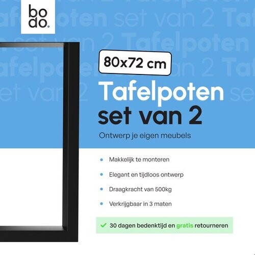 Tweedekans Bodo® - Stalen Onderstel Tafel - Tafelpoten - Set van 2 - U poot 80x72 cm - Mat Zwart Tweedehands