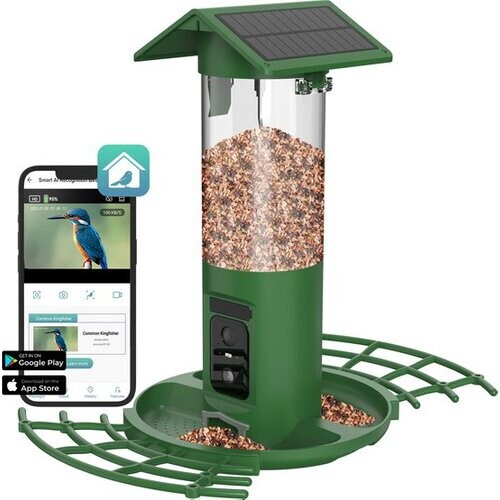 Tweedekans BOME Vogelvoederhuisje - Dubbele 2K HD Camera - Voedersilo - AI Vogelherkenning - Met Zonnepanelen Tweedehands
