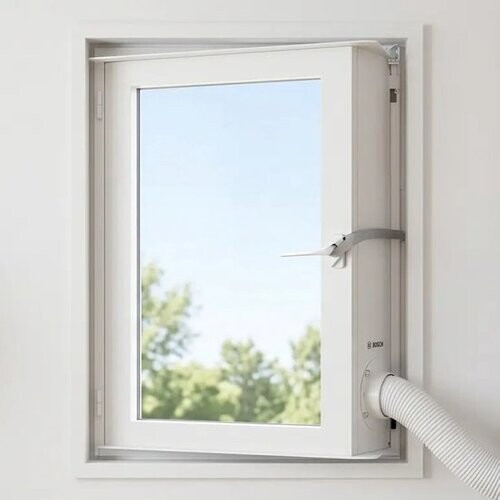 Tweedekans Bosch Home Comfort Raamkit voor Mobiele Airco - Telescoopsysteem zonder Boren - Voor Afvoerslang van 15 cm Tweedehands