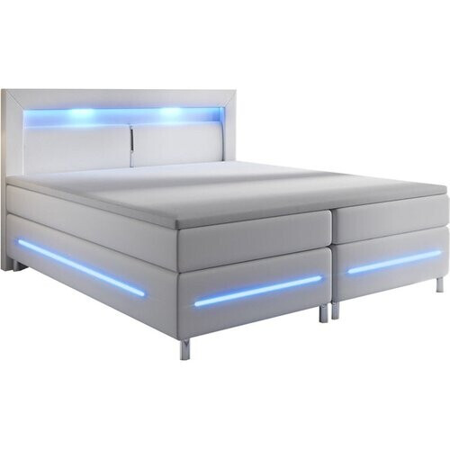 Tweedekans Boxspringbed Norfolk 140x200 cm - Wit - Kunstleer - LED - Luxe slaapcomfort - 66 cm instaphoogte