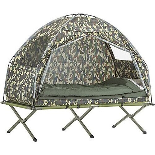 Tweedekans Campingbed OGS32-TN Verhoogd met dak - SoBuy - Opvouwbaar 4in1 - Max. belasting 114 kg - Camouflage