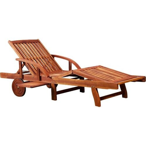 Tweedekans Casaria Acaciahout Ligbed – met Wielen & Verstelbare Tafel – Bruin