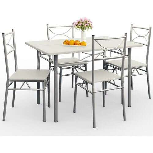 Tweedekans Casaria Eettafel Set 5 delige -Eettafel + 4 stoelen - Wit