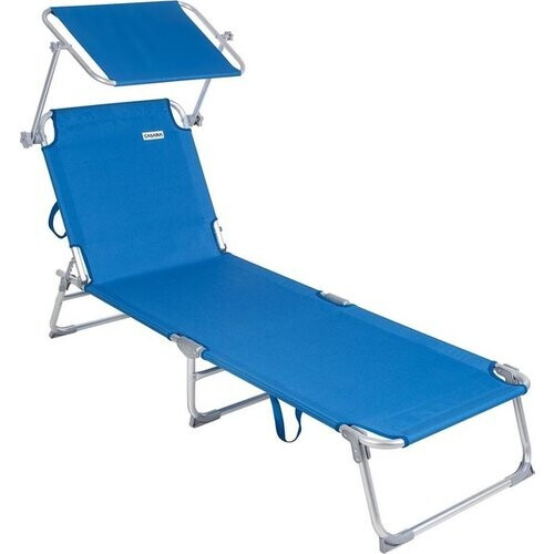Tweedekans Casaria Ligstoel Ibiza – met Zonnedak - 190x59x29 cm – Blauw Tweedehands