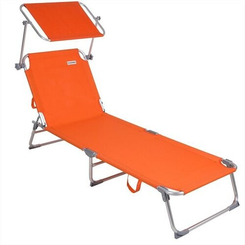 Tweedekans Casaria Ligstoel Ibiza – met Zonnedak - 190x59x29 cm – Oranje Tweedehands
