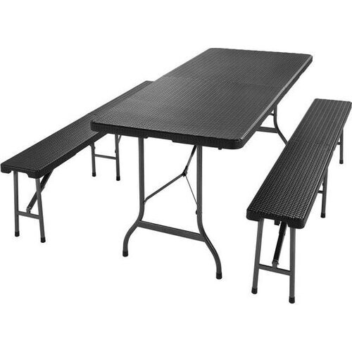 Tweedekans Casaria Picknickset – 2 Banken 1 Tafel Kunststof Metaal - Zwart