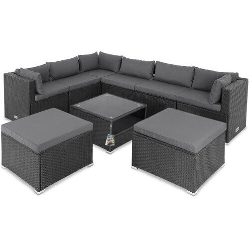 Tweedekans Casaria Polyrattan Loungeset XXL – Kussens & Tafel - Zwart Antraciet Tweedehands