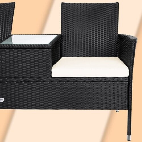 Tweedekans Casaria Polyrattan Tuinbank - Incl. Kussen Tafel 143x55x88 cm Zwart